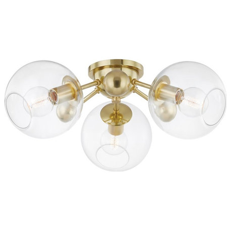 Hudson Valley Abbott 3 Light Semi Flush 8025-AGB, Aged Brass