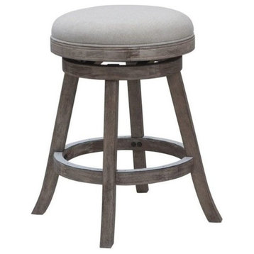 Pemberly Row 25.5" Coastal Wood & Linen Counter Stool in Driftwood/Ivory