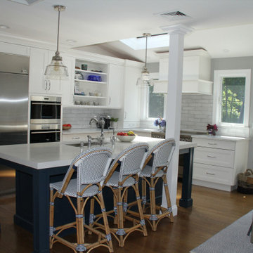 Blue and White Kitchen With Natural Light