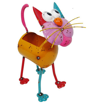 Colorful Small Metal Cat Planter for Indoor and Outdoor Flower Pot Decoration