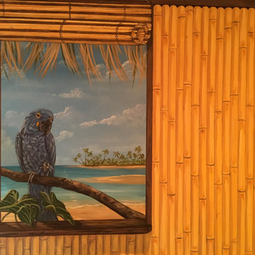 Polynesian Themed Mural thoughout a bathroom, hand-painted by Tom Taylor