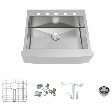 Transolid Diamond 29.8"x25" Single Bowl Farmhouse Sink Kit in Stainless Steel