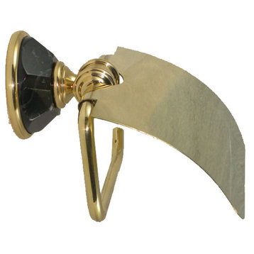 Toilet Paper Holder, Hooded With Nero Marquina Marble Accents, Pewter