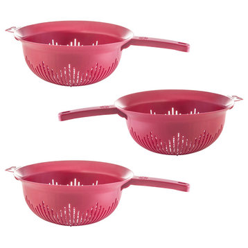 YBM Home 9.75 In. Deep Plastic Strainer Colander Use for Pasta, 3 Pack, Red