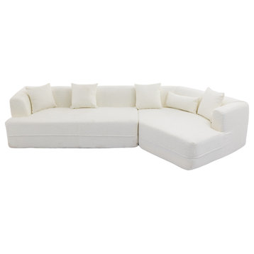 2-Piece Upholstered Sleeper Sectional Sofa, Creamy , Creamy White