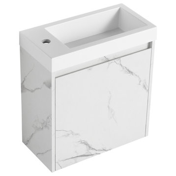 20" Wall-Mounted Bath Vanity Set, White, Integrated Resin Sink
