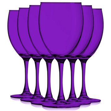 Nuance 10 oz Accent Stem Wine Glasses - Set of 6, Full Purple