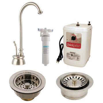 Single Handle Hot Water Dispenser, Tank, Filter, and Flanges, Satin Nickel