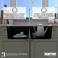 Karran Undermount Quartz 32" 50/50 Double Bowl Kitchen Sink Kit, Black