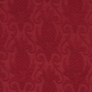 Red Pineapples Woven Matelasse Upholstery Grade Fabric By The Yard