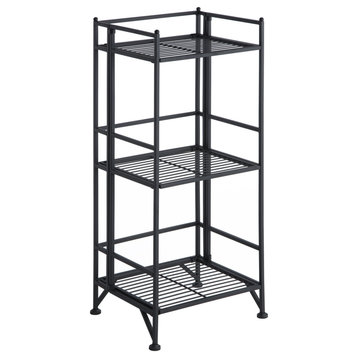 Xtra Storage 3-Tier Folding Metal Shelf, Black , Pack of 2
