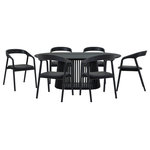 Armen Living - Pasadena Apache 7-Piece Oval Dining Set, Black Oak Finish Black Faux Leather - Introducing the Pasadena Apache 7 Piece Oval Dining Set. This set includes the 1 Pasadena oval dining table and 6 Apache dining chairs. Crafted with meticulous attention to detail, the oval shape of the table brings a touch of sophistication, creating a dynamic focal point for gatherings in your dining room. With a generous tabletop length of 79 inches and a width of 43 inches, this dining room table provides ample space for family dinners or entertaining guests. This table features a beautiful solid wood base and concrete bottom for added stability. The Apache chairs showcase a sophisticated blend of Black Oak Wood and Faux Leather, creating a sleek and timeless aesthetic. The upholstered dining chair design provides both comfort and style. Their contemporary design ensures they seamlessly integrate into various interior styles, elevating the ambiance of any space. The versatility of these chairs extends beyond the dining room; they make for stylish additions such as vanity chairs or accent pieces, enhancing the aesthetic appeal of any room. The retro allure of mid-century design is present in the slatted paneling on the column structure of the pedestal base, further elevating its appeal, whilst lending its unmistakable character and attractive, architectural-like quality. This 7-piece dining set comes complete with the Apache Black Oak Wood and Faux Leather Dining Chairs and one of 3 different color variations for the Pasadena table. This exquisite oval dining table is available in an all-black oak finish, an all-natural oak finish, or a walnut tabletop finish with a black base to suit any room.