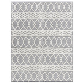Danna Indoor Geometric Area Rug - Hand Woven, Polyester/Cotton Blend, Gray/Ivory, 8'x10'