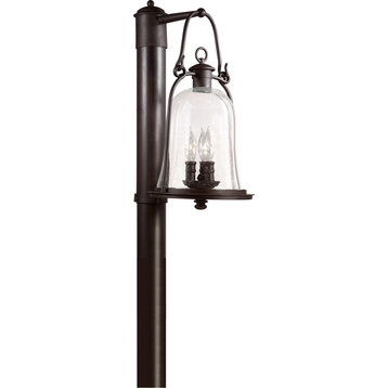 Owings Mill, Outdoor Post Lantern, Natural Bronze Finish, Clear Seeded Glass
