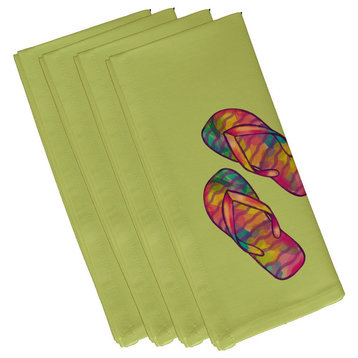 Rainbow Flip Flops, Geometric Print Napkin, Green, Set of 4
