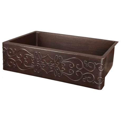 33" Hammered Copper Kitchen Apron Single Basin Sink