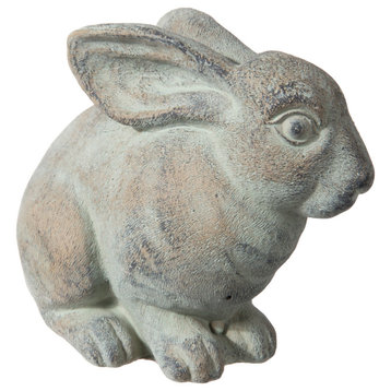 7" Cement Sitting Rabbit Figurine Antique Green Finish
