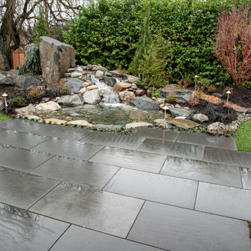 Bocce Ball Court, Pond, Granite Rocks and Dimensonal Flagstone
