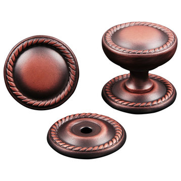 RK International, Flat Rope Knob with Backplate 1 1/4", Distressed Copper