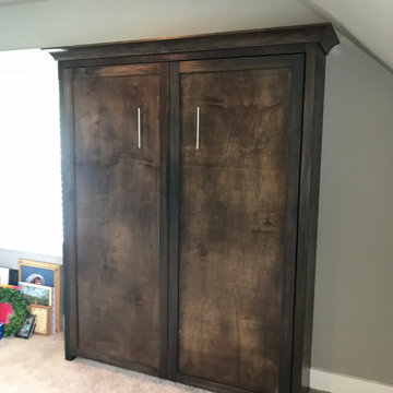 Custom Built Vertical Full Size Murphy Bed Cabinet with Crown Molding - Stained