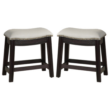 Benzara BM232001 Curved Leatherette Stool With Nailhead Trim, Set of 2, Gray