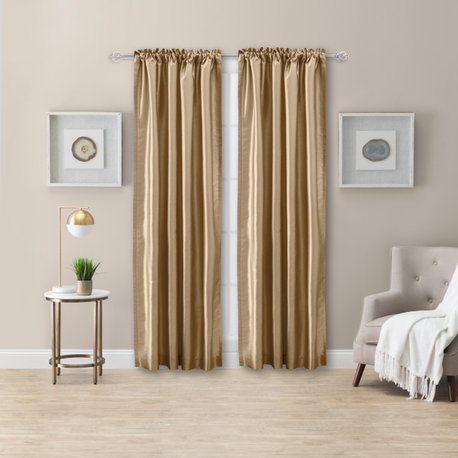 Luna Faux Silk Tailored Back Tab Curtain Pair, Taupe, 100" X 96"