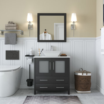 Vanity Art Vanity Set With Vessel Sink, Espresso, 30", Led Sensor-Switch Mirror