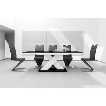 XENON High Gloss Extendable Dining Table, Black/White