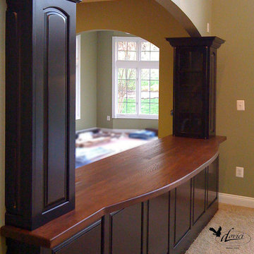 Kitchen with Innovative Pass-Through Storage Divider Between Kitchen & Family Rm