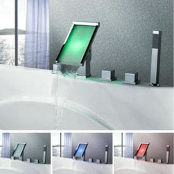 Contemporary Color Changing LED Waterfall Widespread Bathtub Faucet - T8002-4 - Bathtub Faucets