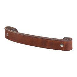 Walnut Studiolo - Leather Handle, The Tilikum, Dark Brown, 6" Center-to-Center, Nickel - Cabinet And Drawer Handle Pulls