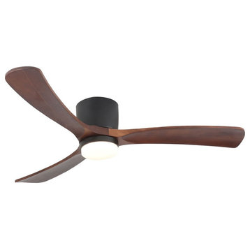 36" LED Wooden Ceiling Fan With Lamp, 55.9x10.2", Dark Wood Blades, With Lamp
