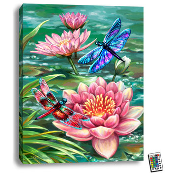 "Dragonflies and Water lilies" 18x24 Fully Illuminated LED Wall Art