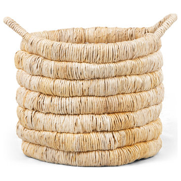Round Abaca Basket With Handle | dBodhi Caterpillar Sago, 19"w X 19"d X 15"h / Pure Abaca