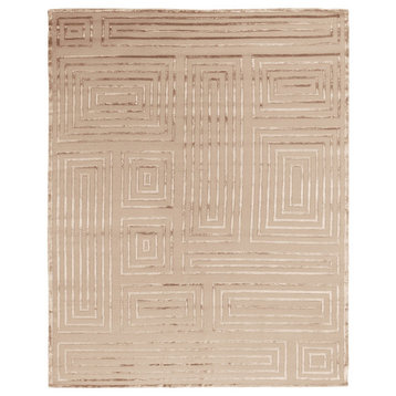 Metro Velvet Hand-Knotted New Zealand Wool and Viscose Beige Area Rug, 8'x10'