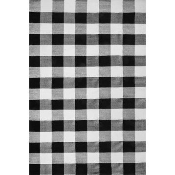 nuLOOM Flatweave Cotton Mani Geometric Striped Area Rug, Black 10'x14'
