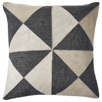 Faux Leather Throw Pillow, Charcoal/White, Geometric/Color Blocking