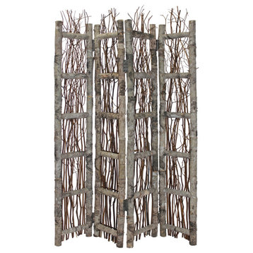 Earthy Birch and Twig Four Panel Room Divider Screen