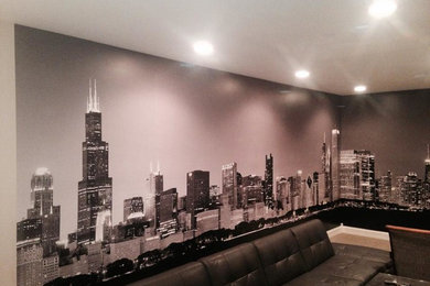 Mid-sized elegant family room photo in Chicago