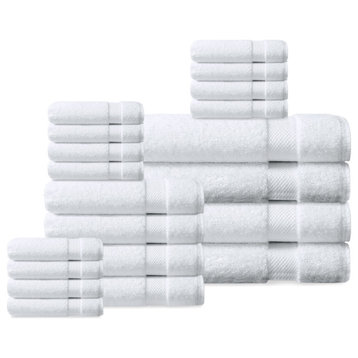 Delara 20-Piece Solid 100% Organic Cotton Plush Bath Towel Set 30"x58", White