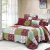 Patchwork Quilted 8-Piece Bed Spread Coverlet Set, Burgundy, Queen
