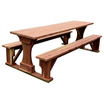 Cedar Log Outdoor Panel Picnic Table, Red Cedar, 6 Foot