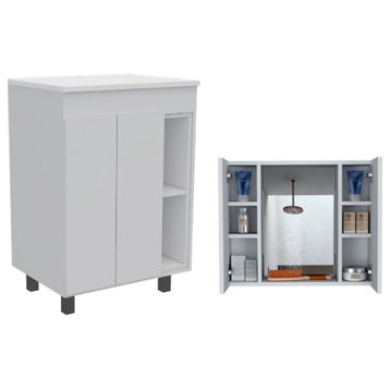 Home Square 2-Piece Set with Standing Vanity and Medicine Cabinet in White
