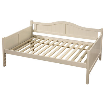 French Country Daybed, White Wood Frame With Grooved Arched Back, Single