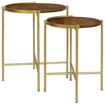 Coaster Malka 2-piece Wood Round Nesting Table in Dark Brown and Gold
