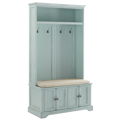 Bowery Hill Traditional Wood Hall Tree in Seafoam Blue/Oatmeal