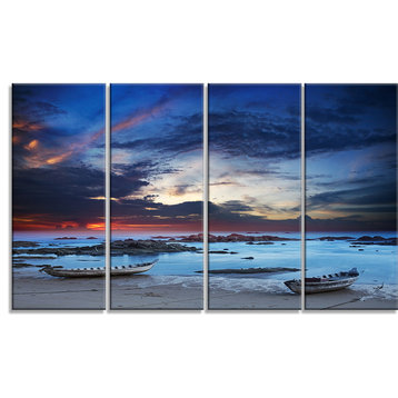 Colorful Traditional Asian Boats, Landscape Canvas Art Print, 48"x28", 4 Panels