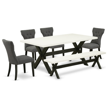 6-Piece Dinette Set, Dark Gotham Gray Seat Chairs, Bench and Top Table