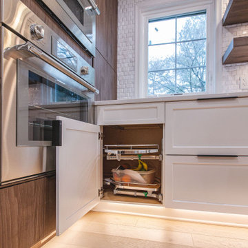 Natural Harmony: Open Concept Kitchen with Wood Island and Open Shelves