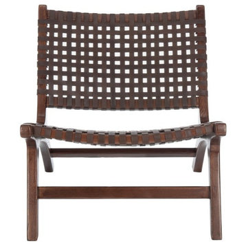 Lana Leather Woven Arm Chair, Brown